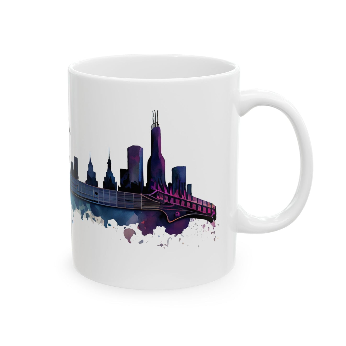 Colorful Guitar Cityscape Ceramic Mug - Perfect for Music Lovers