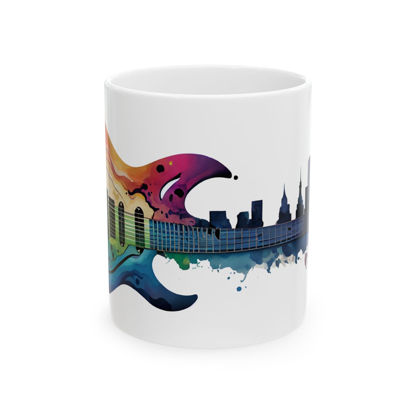 Colorful Guitar Cityscape Ceramic Mug - Perfect for Music Lovers