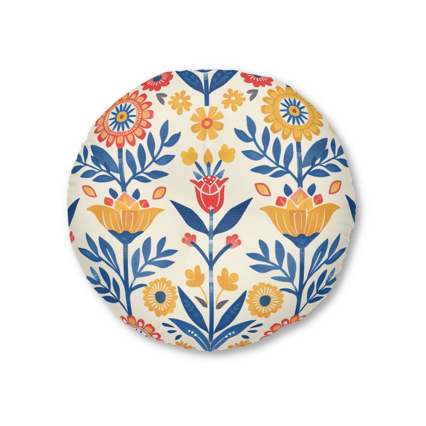 Floral Boho Round Tufted Floor Pillow