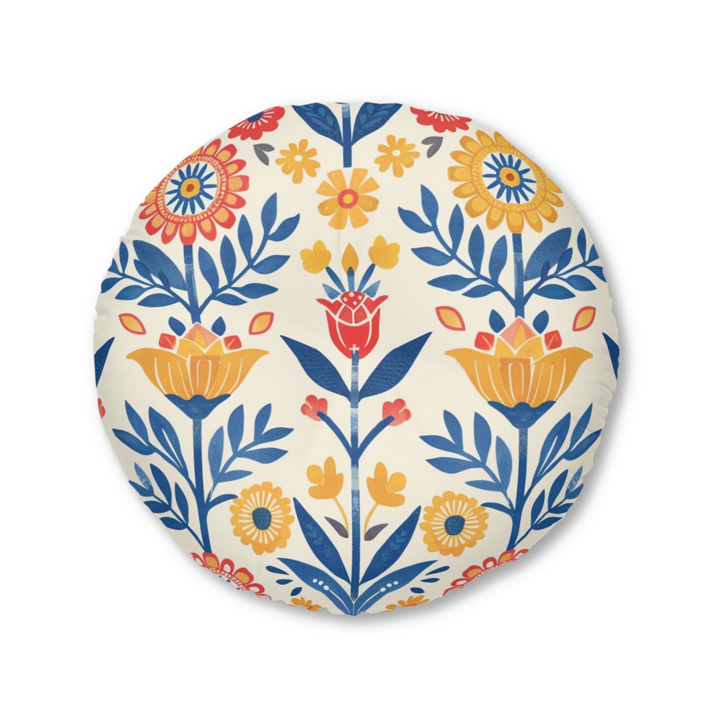 Floral Boho Round Tufted Floor Pillow