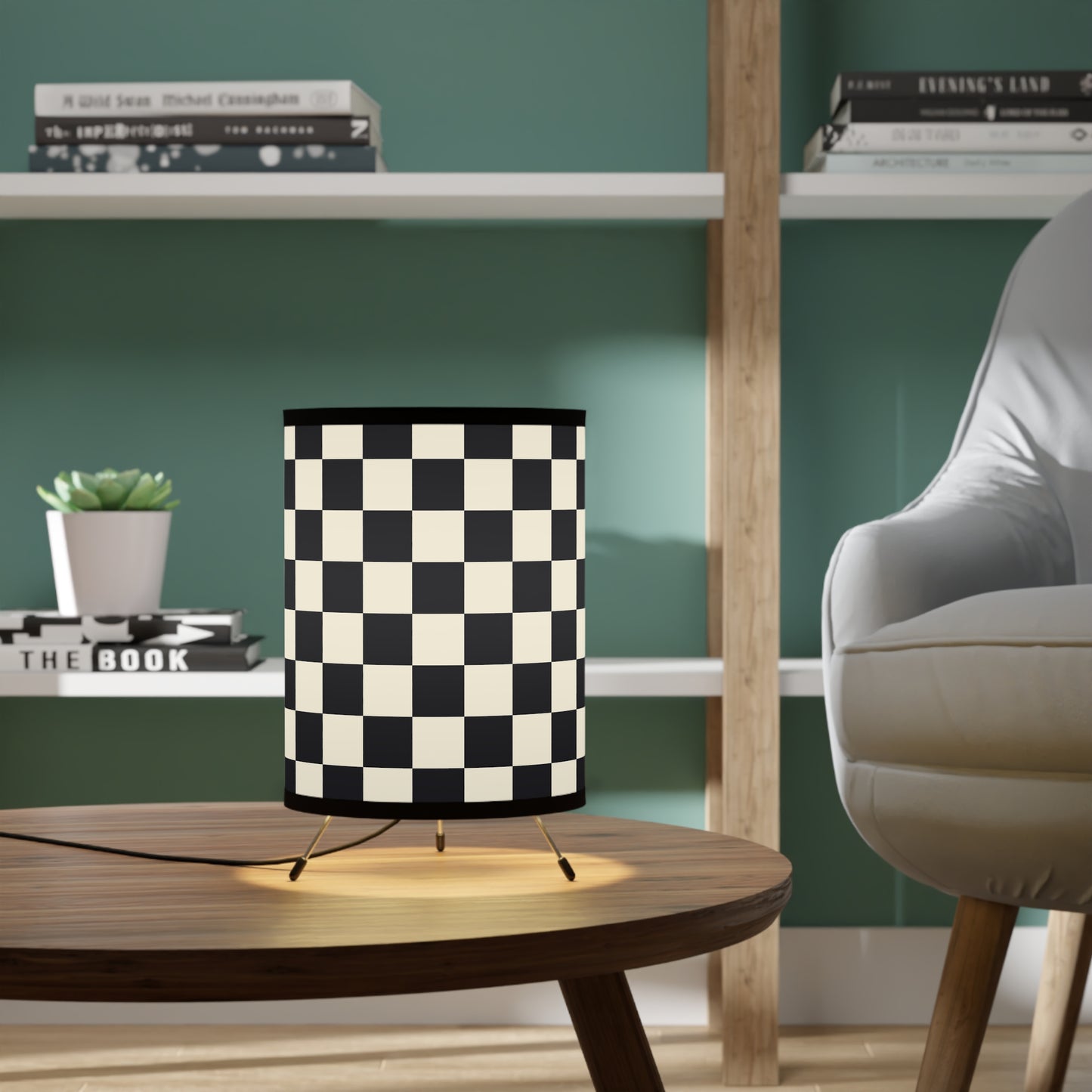 Bold Checkered Tripod Lamp