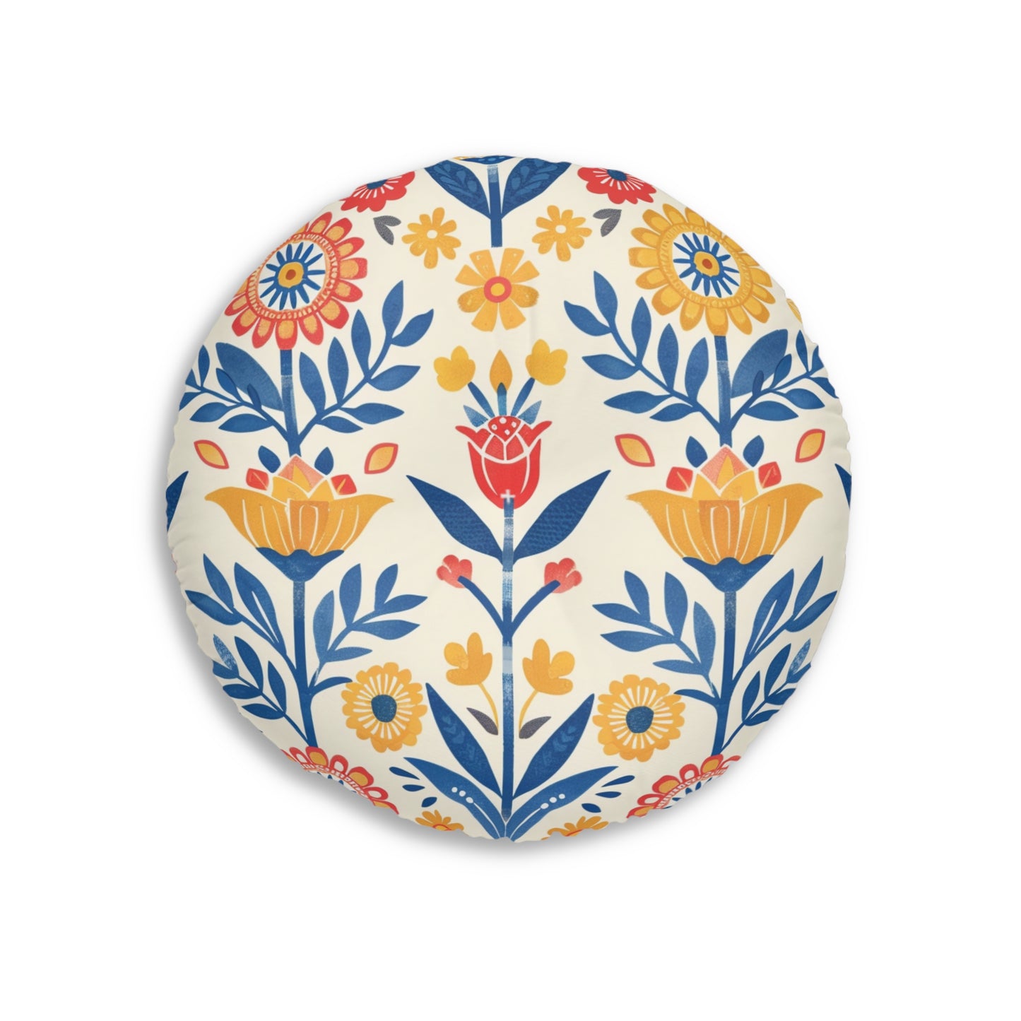 Floral Boho Round Tufted Floor Pillow
