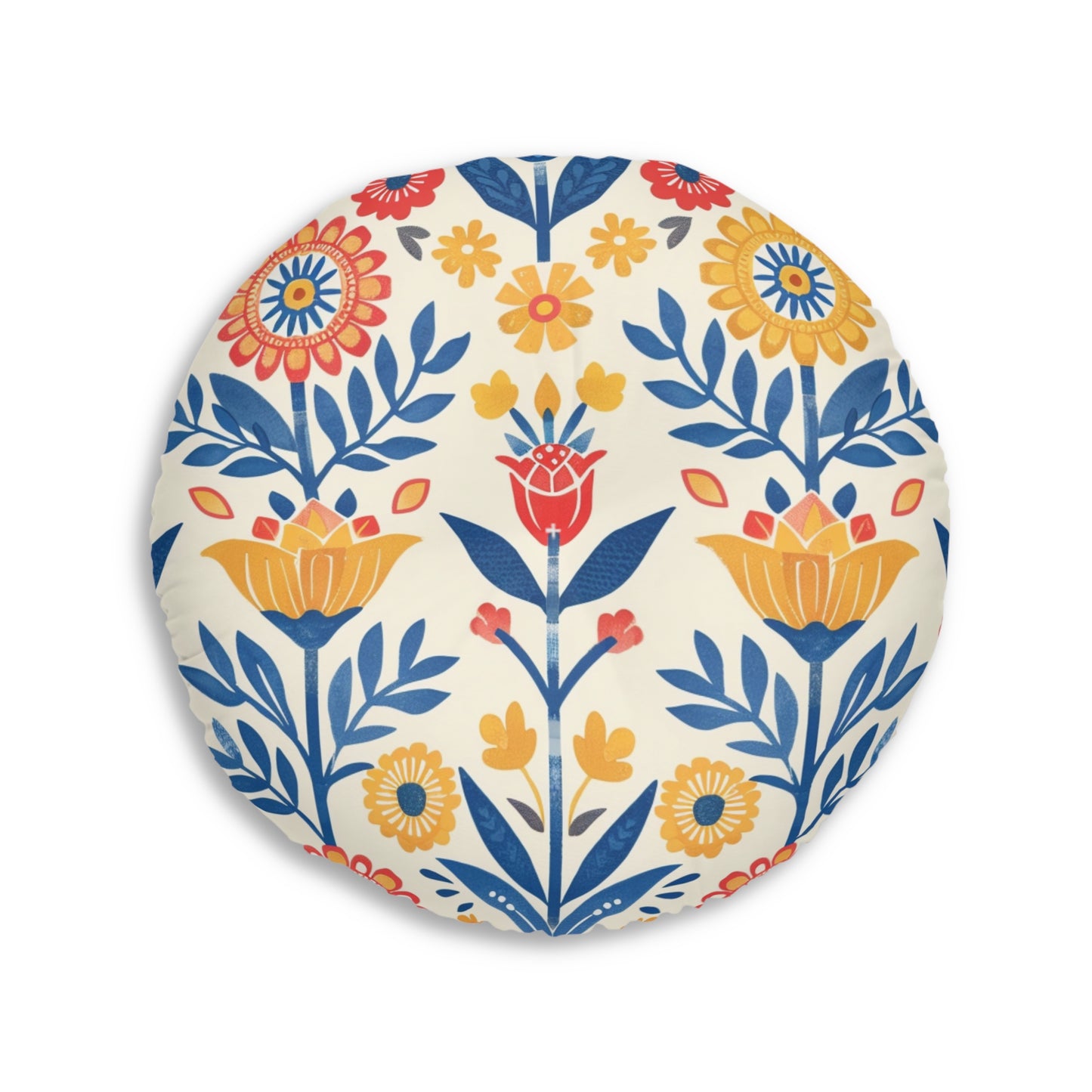 Floral Boho Round Tufted Floor Pillow